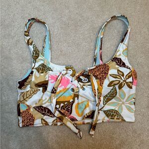 Aerie Blue Adore Floral Scoop Bikini Top S